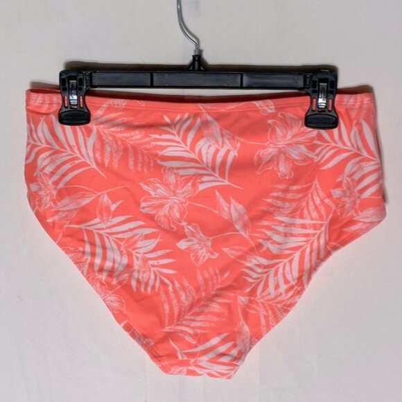 5/$25 Women’s Neon Coral White Tropical Print High Waist Bikini Bottoms L - Picture 2 of 9
